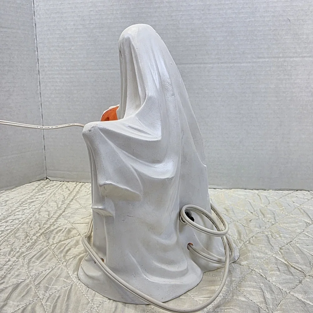 Vintage Byron Mold Ghost Holding a Jack-O-Lantern Light-Up Ceramic Figure 9.5